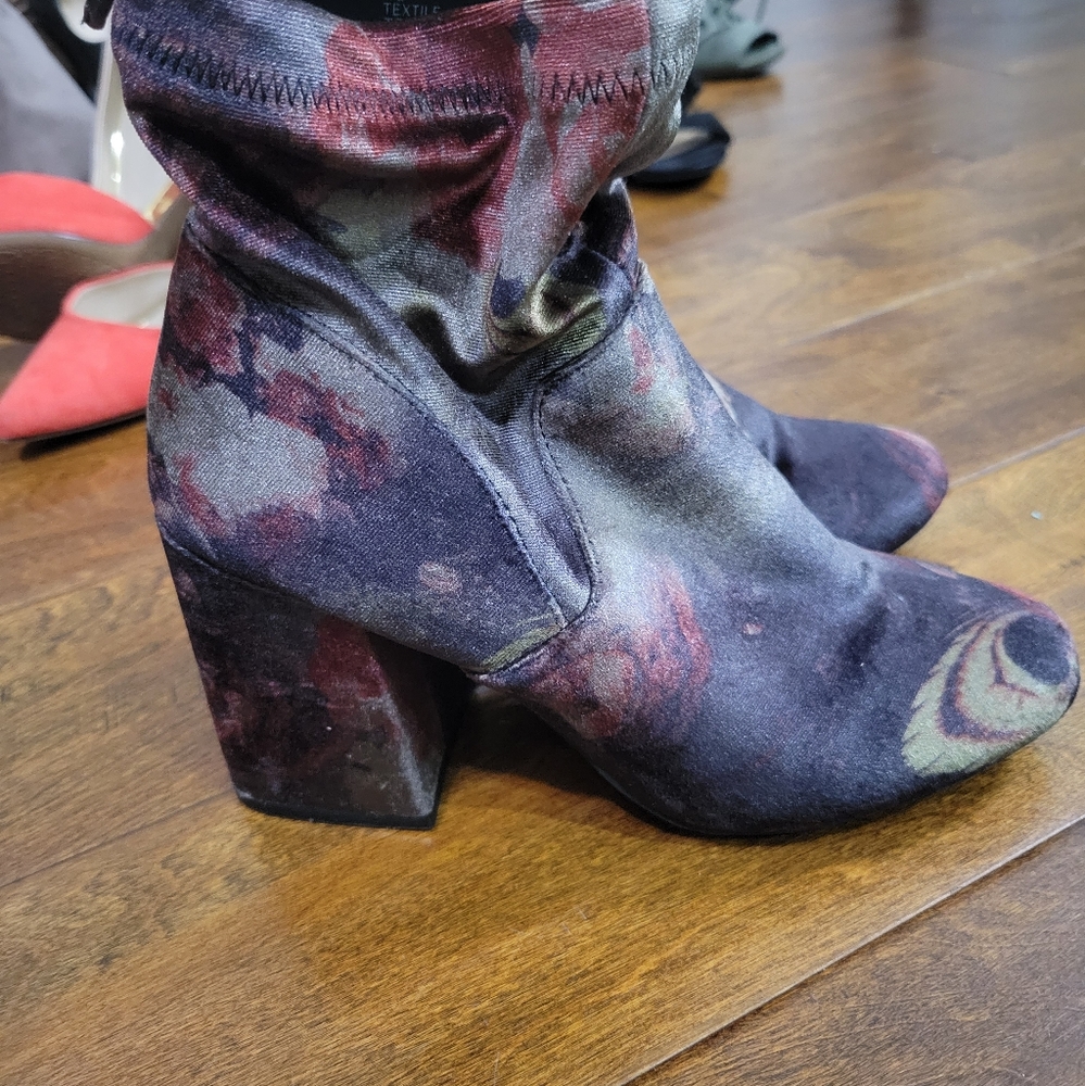 Velvet floral booties